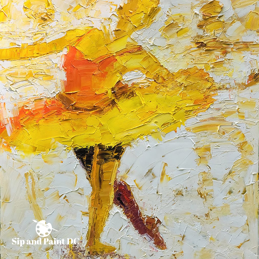A painting of a ballerina in a yellow dress.