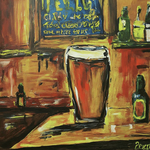 A painting depicting a beer glass in a bustling pub, captured during an engaging Sip and Paint event.