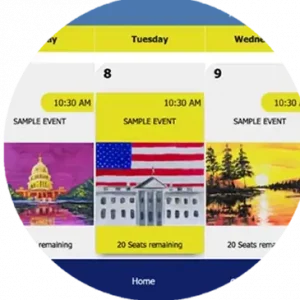 A sample event calendar showcasing the best paint and sip events in Washington DC.