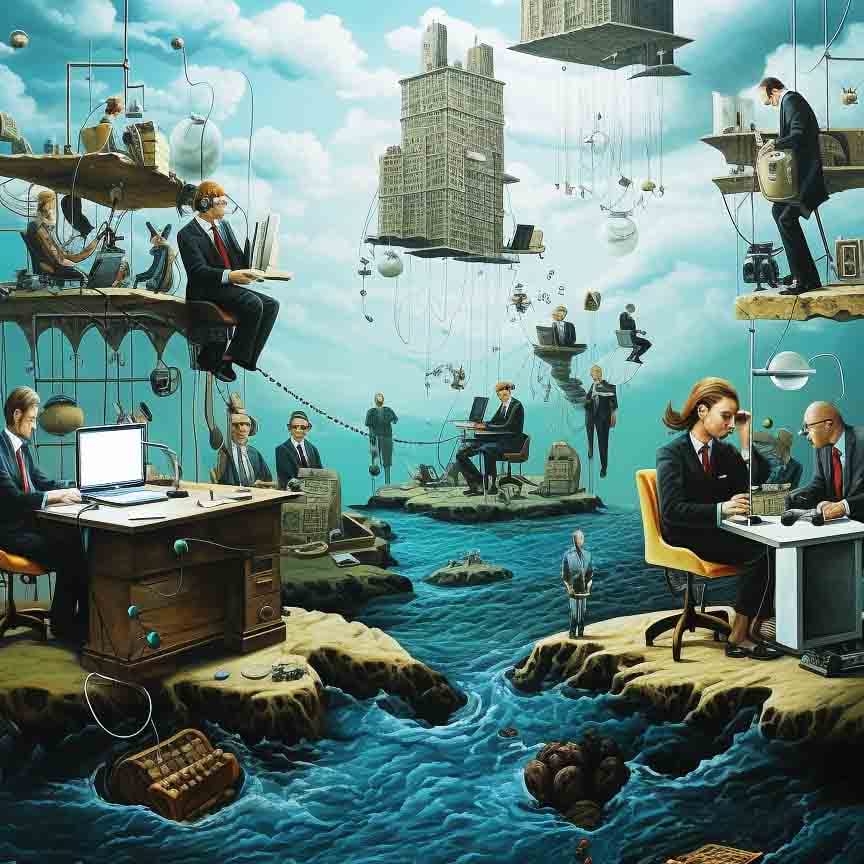 An exquisite painting capturing a vibrant group of people on a boat amidst the vast and majestic ocean.
