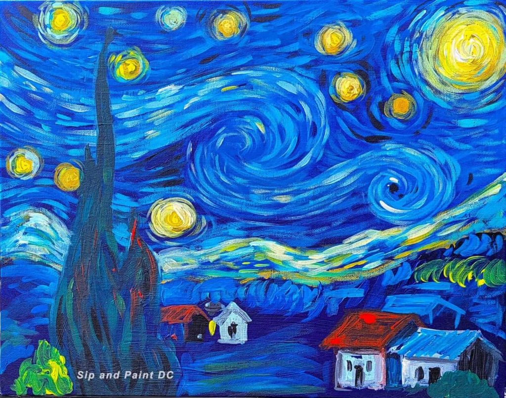 The image shows Vincent Van Gogh At Capitol Building. Suitable for Paint and Sip.